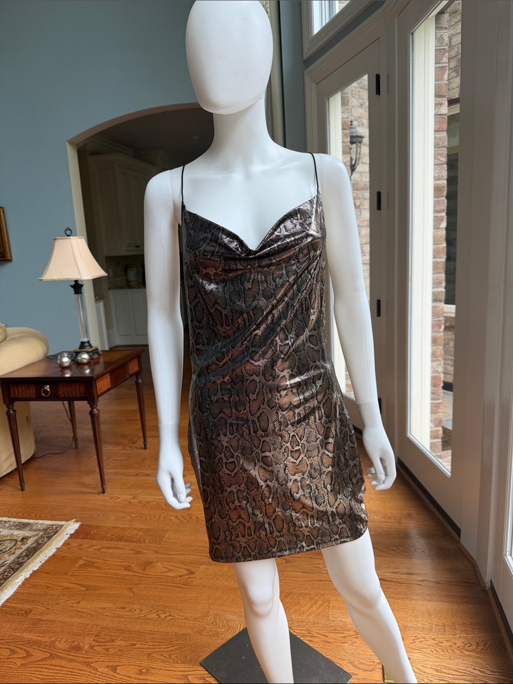 H&M Metallic Brown Snake-Print Mini Dress